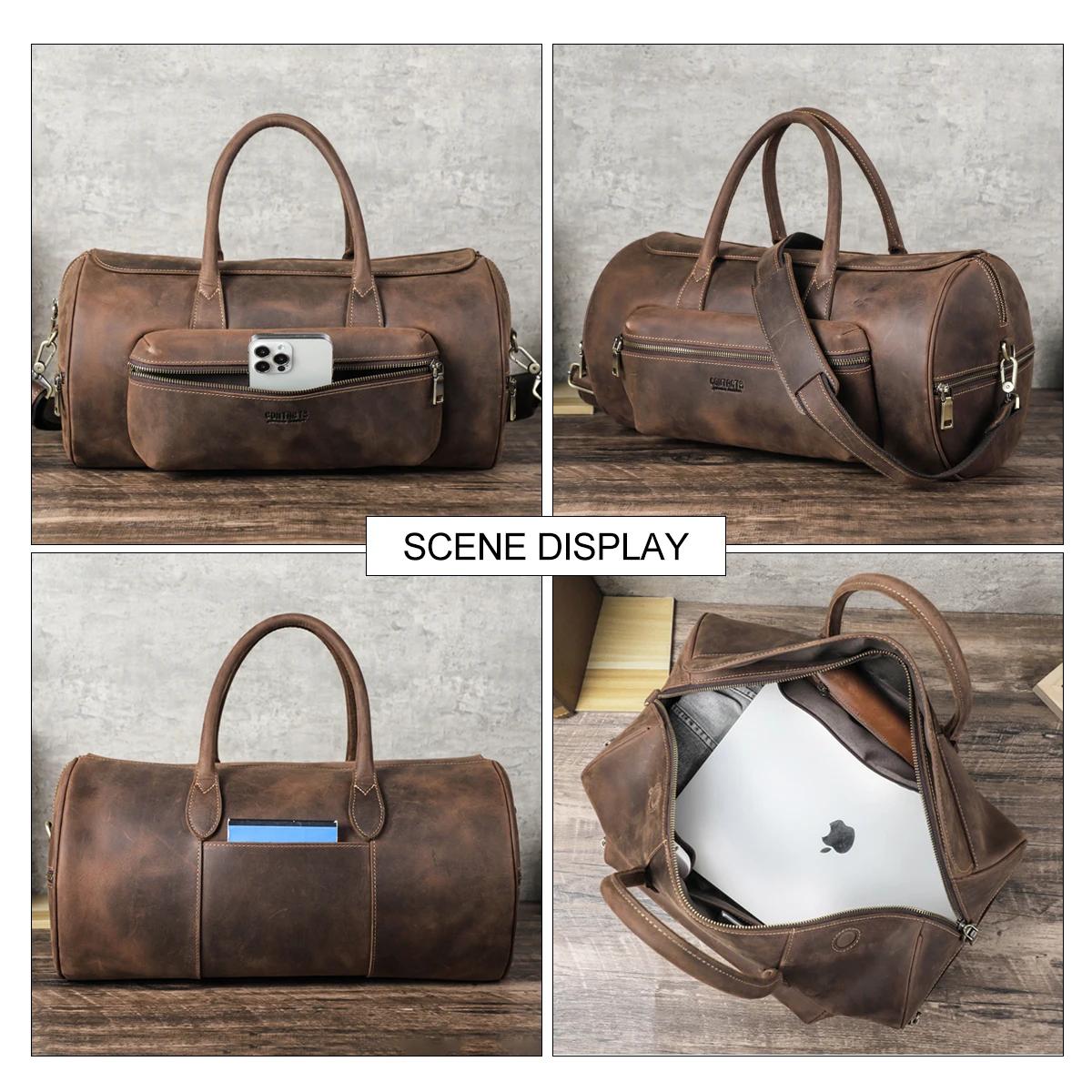 CONTACT'S-Sac à bagages fourre-tout en cuir véritable pour homme, sac de voyage pour homme, sac à ba