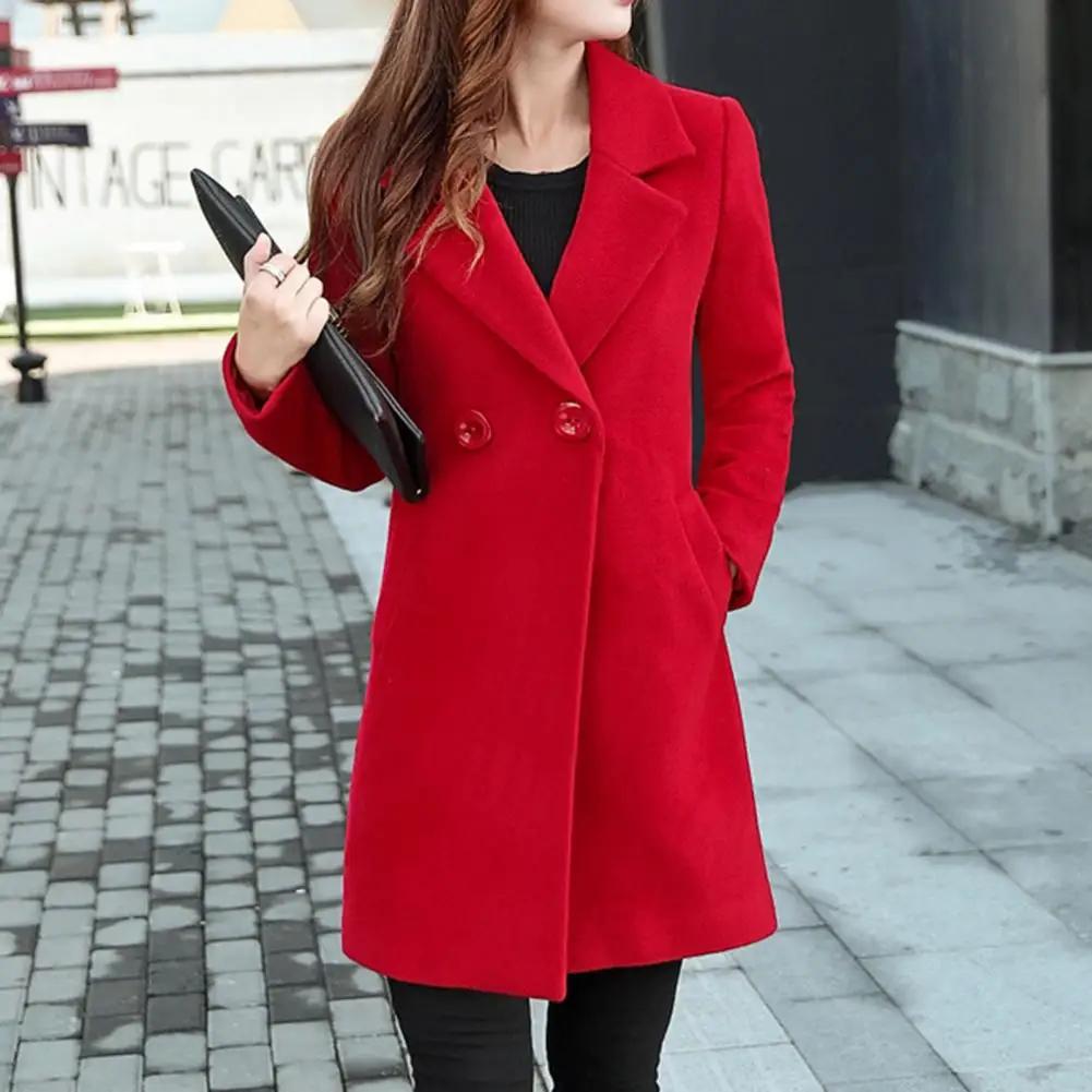 Manteau d'hiver femmes poches épaisses pardessus col cranté manteau d'automne
