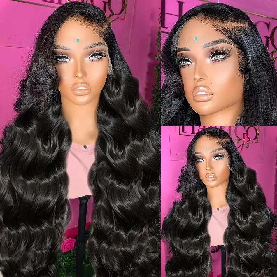 Perruque Lace Frontal Wig brésilienne naturelle, cheveux humains, Body Wave, 32 pouces, 13x4, 13x6,