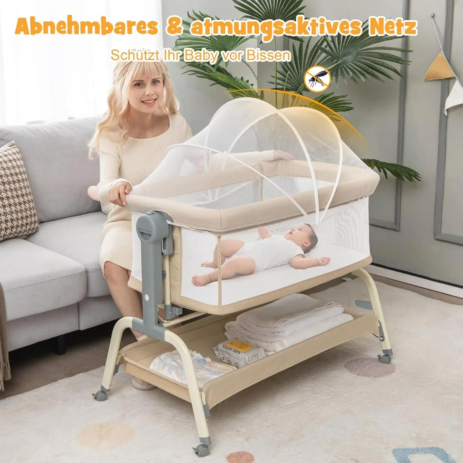 Lit bébé 4-en-1 avec moustiquaire, berceau d'appoint, lit bébé et berceau de voyage avec matelas, 6