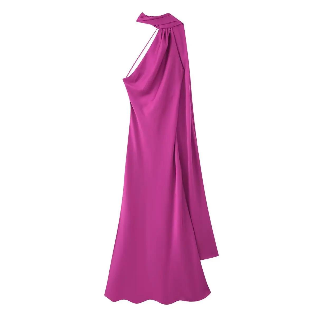 VEITCHE – robe longue en Satin de soie douce pour femmes, élégante, col licou, dos nu, sans manches,