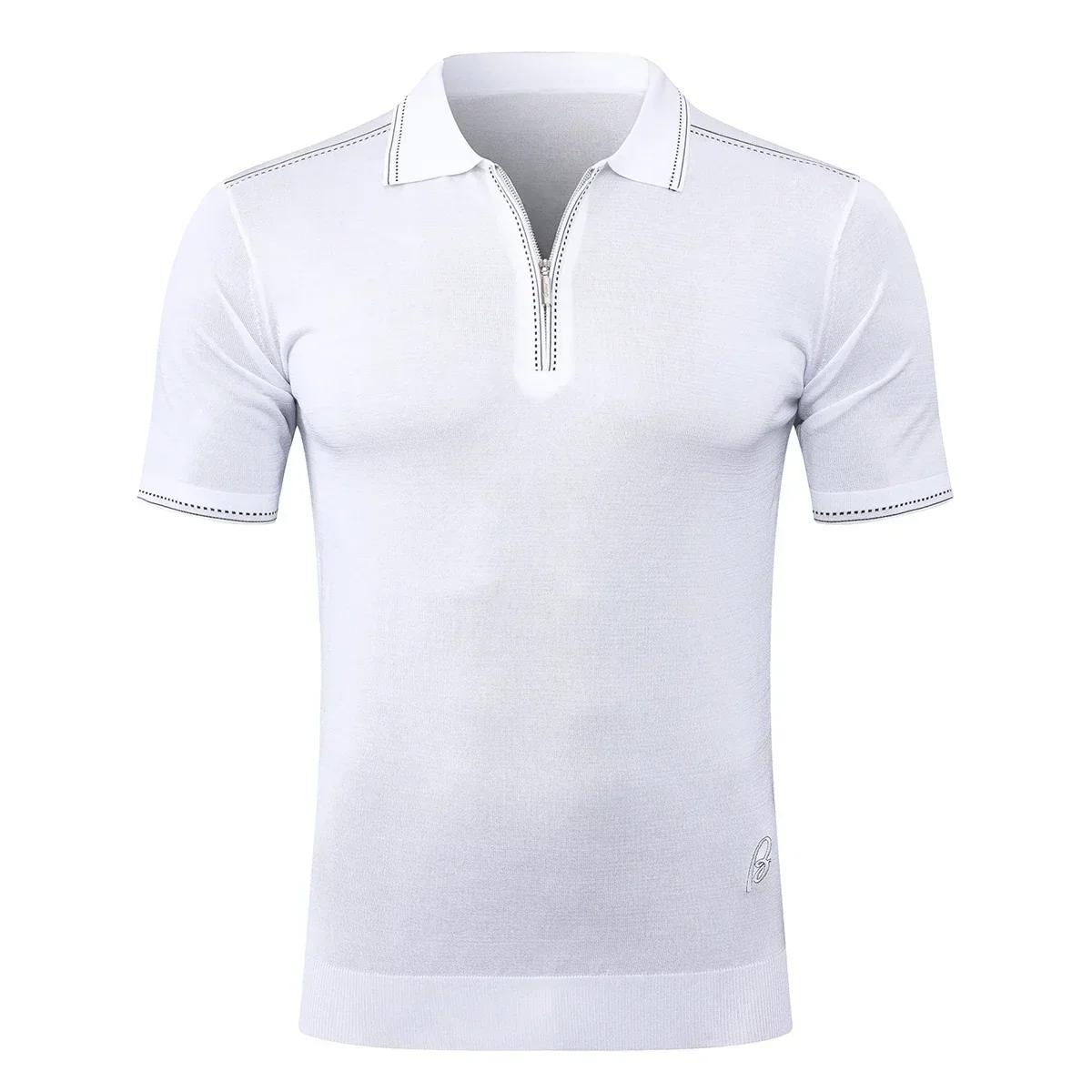 BILLIONAIRE BLSK CPRT polo soie hommes 2026 nouvelle couleur unie élastique à manches courtes mince