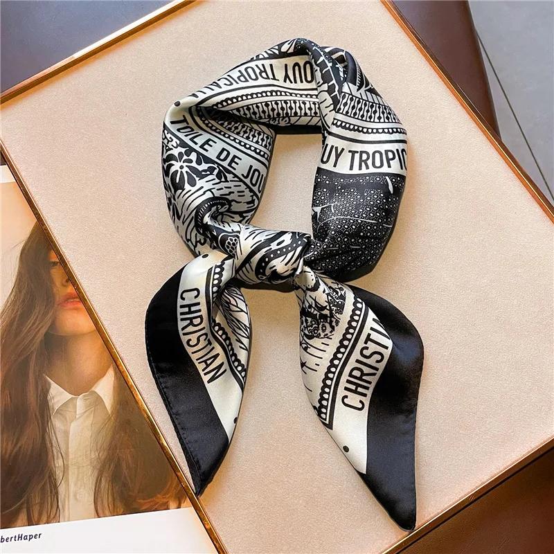 Foulard en Satin doux pour femmes, foulard carré imprimé à la mode, accessoires professionnels de 70