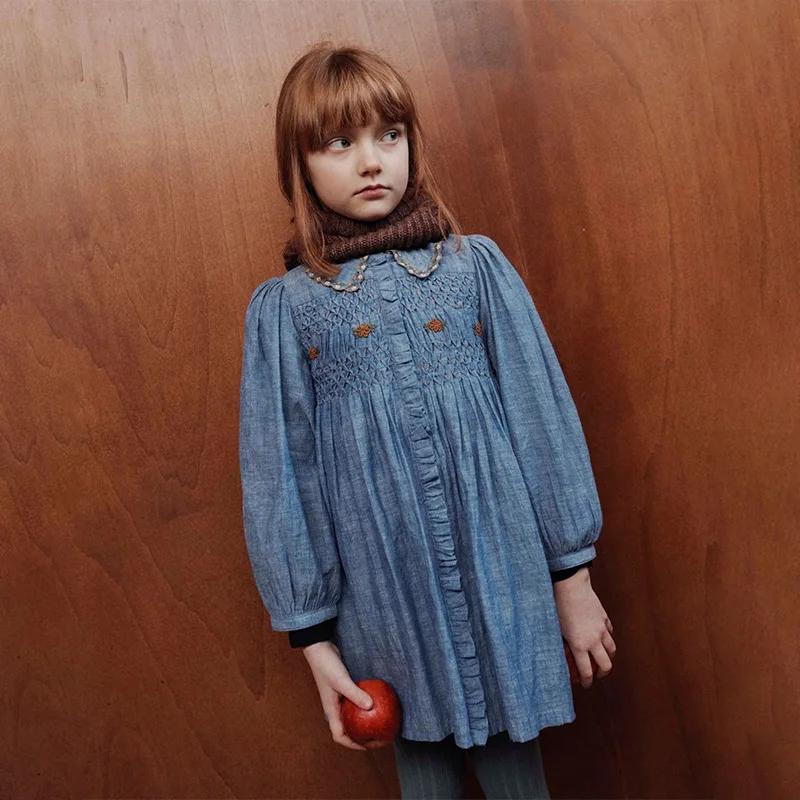 Pull pour enfants, série EM, Style campagnard, chemise à fleurs brodée, pantalon long, salopette, en