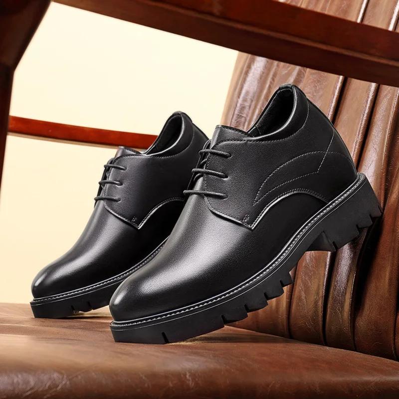 Chaussures pour hommes en cuir de vache augmentant la hauteur de 10cm, chaussures formelles à semell