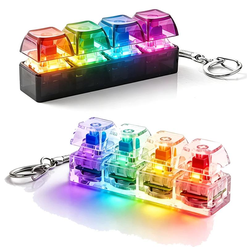 Clavier à 4 boutons pour doigts, porte-clés, clavier RGB, jouet anti-stress avec lumières pour soula
