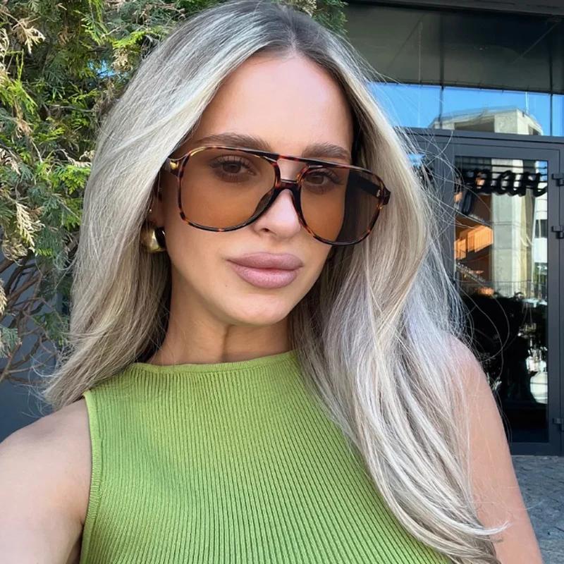 Lunettes de protection mode grand cadre carré femmes lunettes de soleil lentille colorée dégradé lun