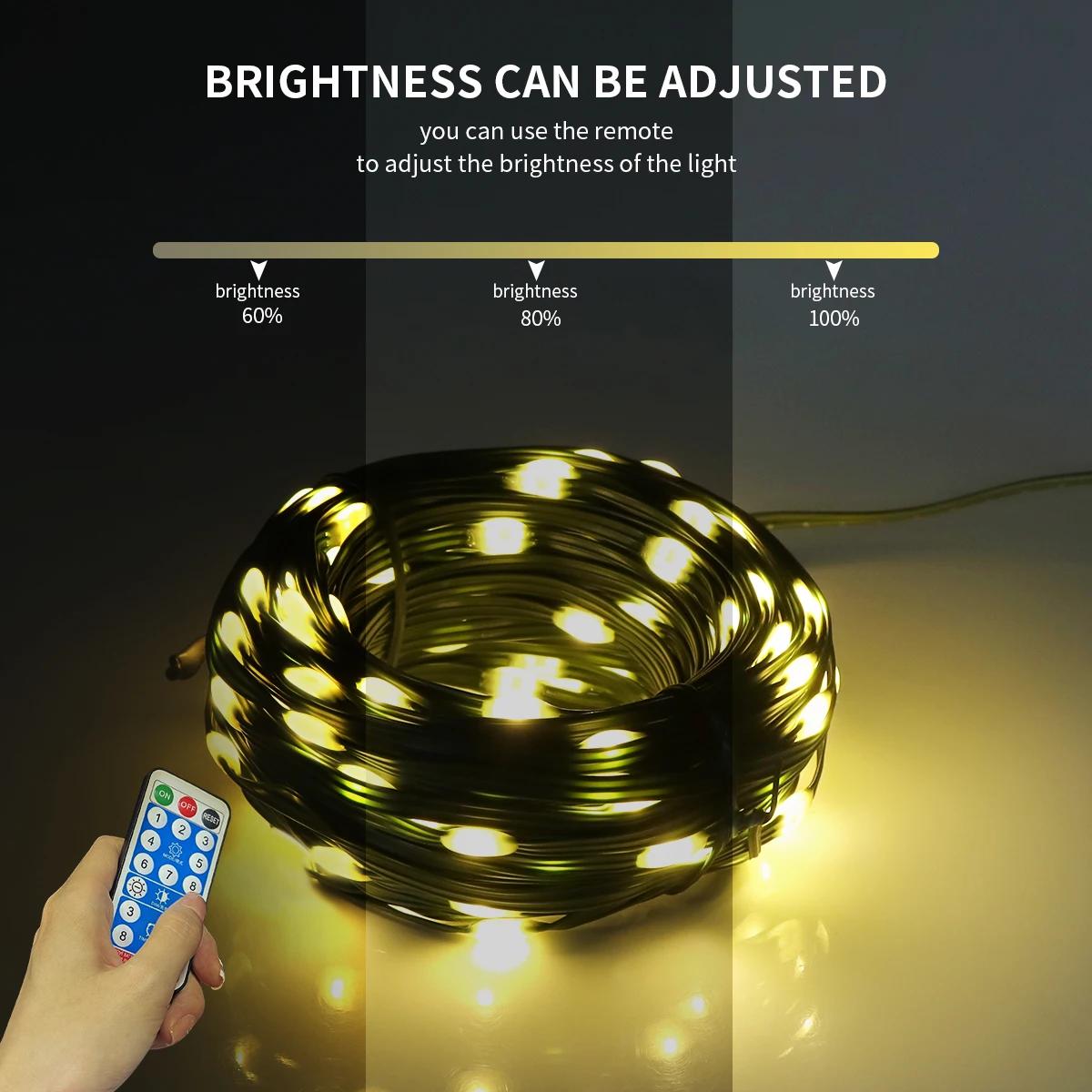 Guirlande solaire LED en cuir, 100M, lumières de noël, étanche, pour l'extérieur, lampe solaire haut