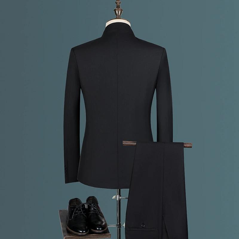 Costume Zhongshan de style coréen pour hommes d'affaires, à la mode, cool, décontracté, col montant,