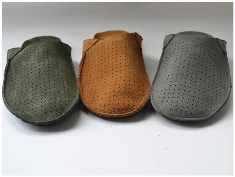 Pantoufles rétro perforées pour hommes, sandales d'été en cuir de vache