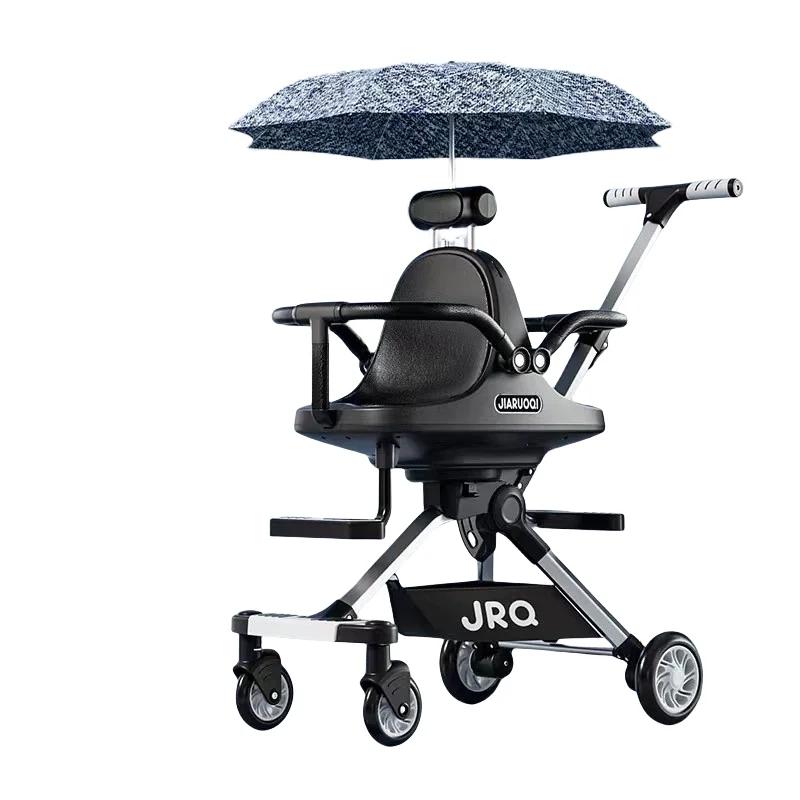 Poussette double légère Portable d'extérieur, poussette double à quatre roues à vue élevée avec Para