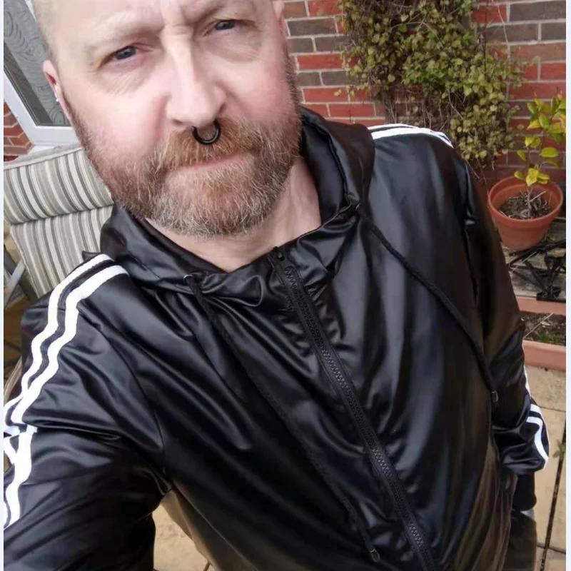 Costume à capuche en cuir PU pour hommes, vêtements de sport décontractés, costume de Jogging, vêtem