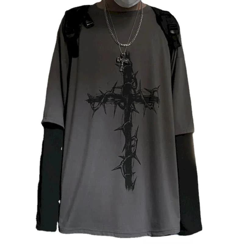 T-shirt pour hommes été croix d'épines valise hommes T-shirts à manches longues foncé Hip-hop hommes