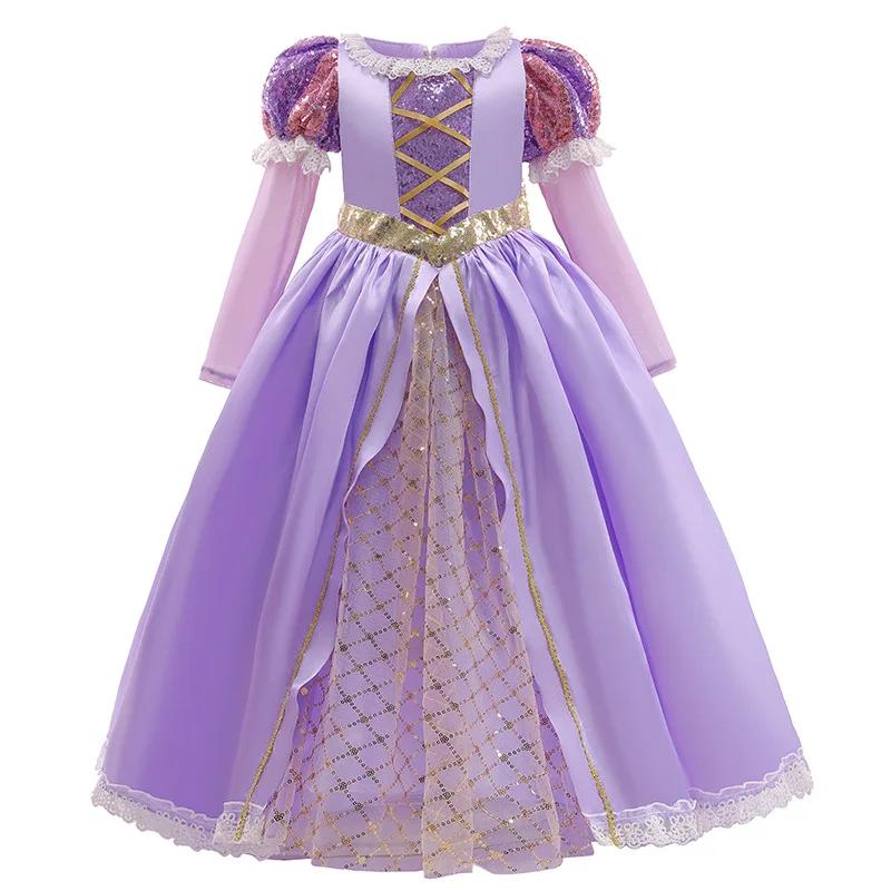 Robe raiponce Disney pour filles, déguisement emmêlé pour enfants, Costume de princesse de carnaval,