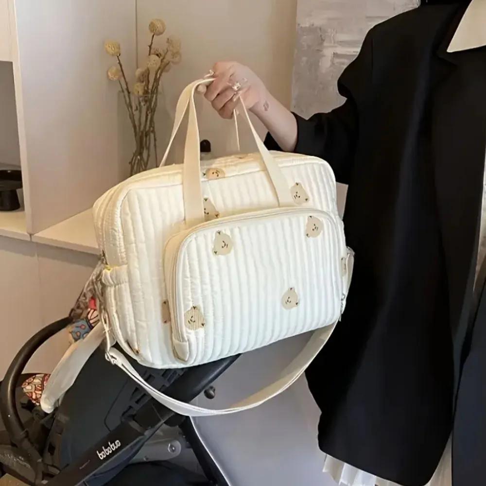 Sac à couches brodé Nylon avec clip poussette - Chic ours et tulipe pour voyage