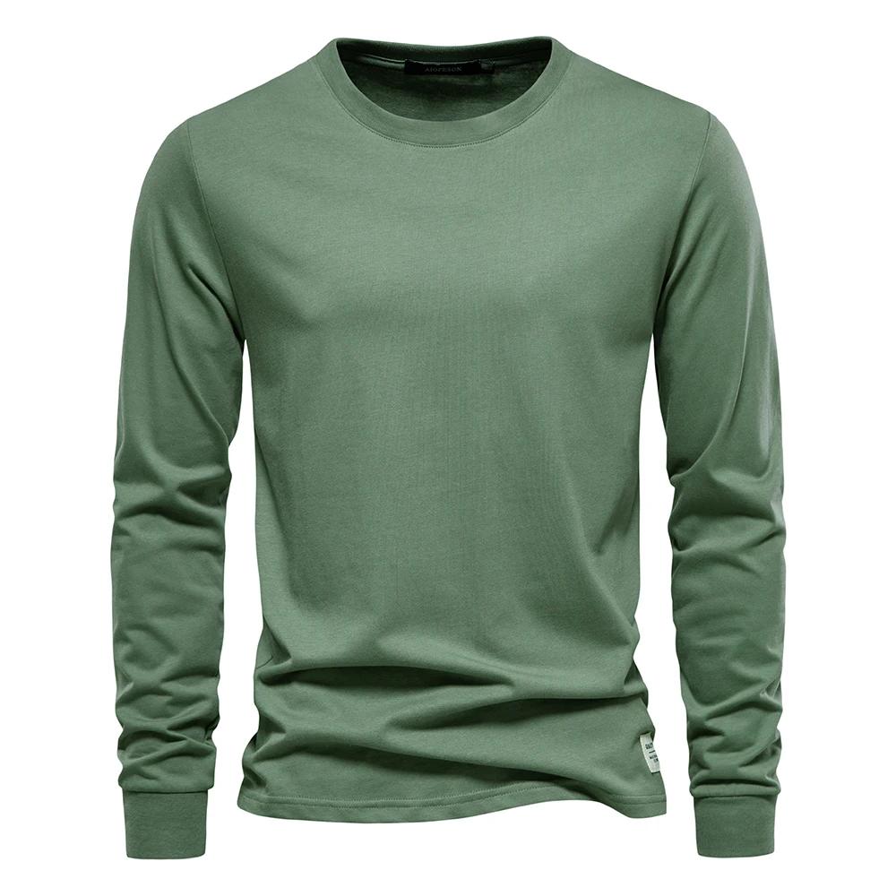 AIOPESON T-shirt en coton de couleur unie pour hommes Chemises décontractées à manches longues pour