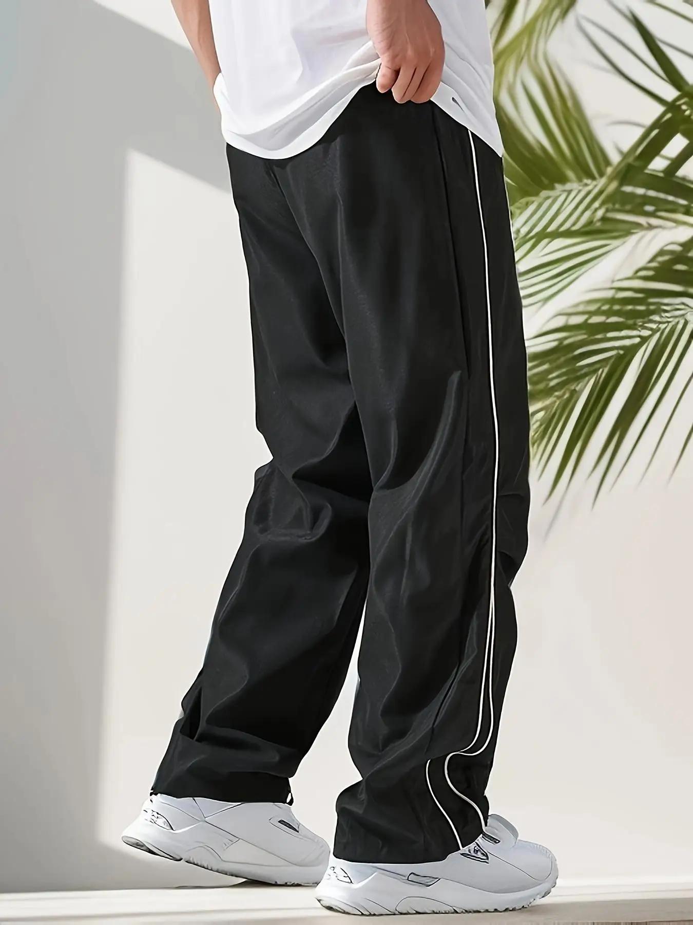 Pantalon droit de sport uni régulier pour hommes avec cordons et ceinture élastique, conception de s