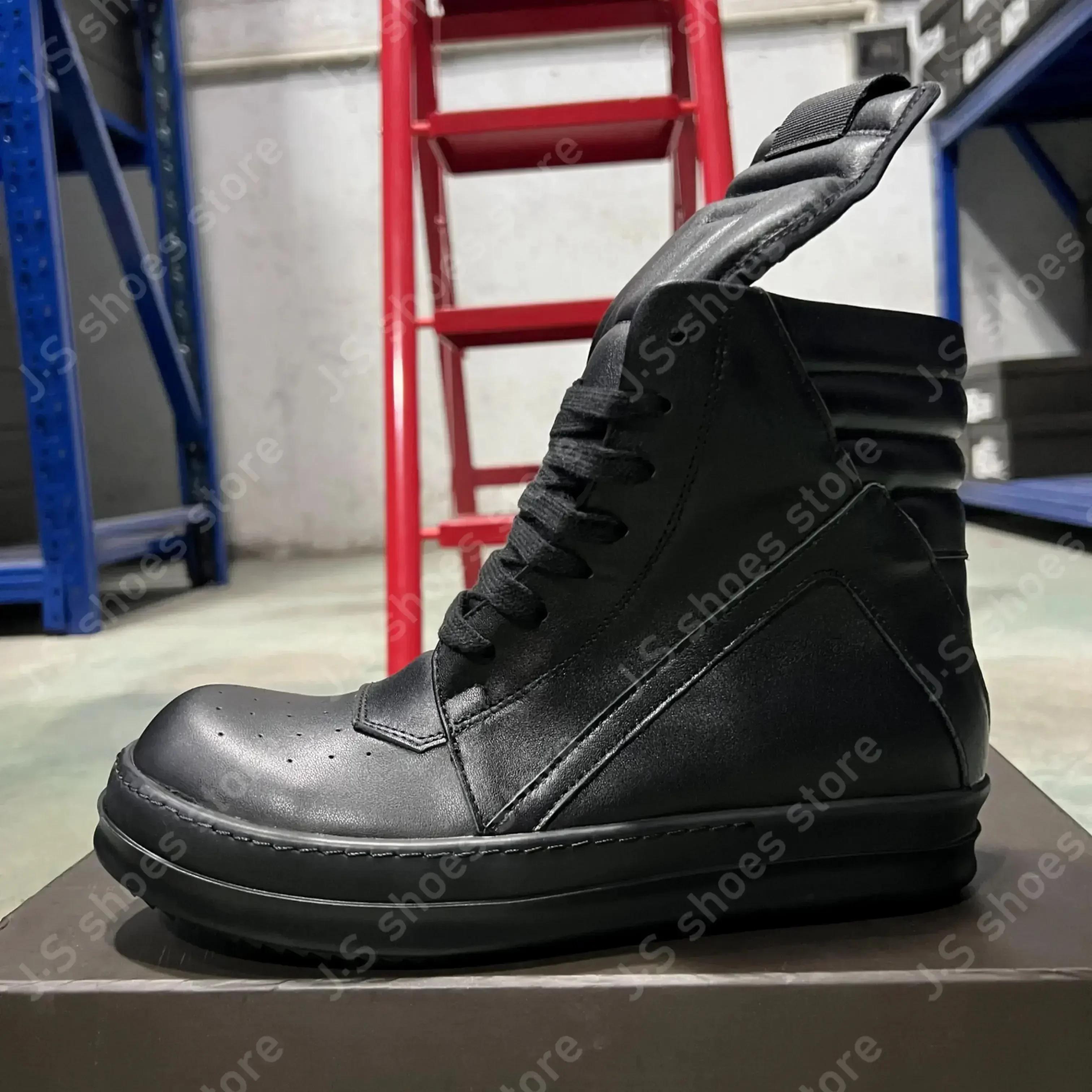 R-o baskets classiques en cuir noir chaussure haute botte noire en peau de vache hommes Sneaker ferm