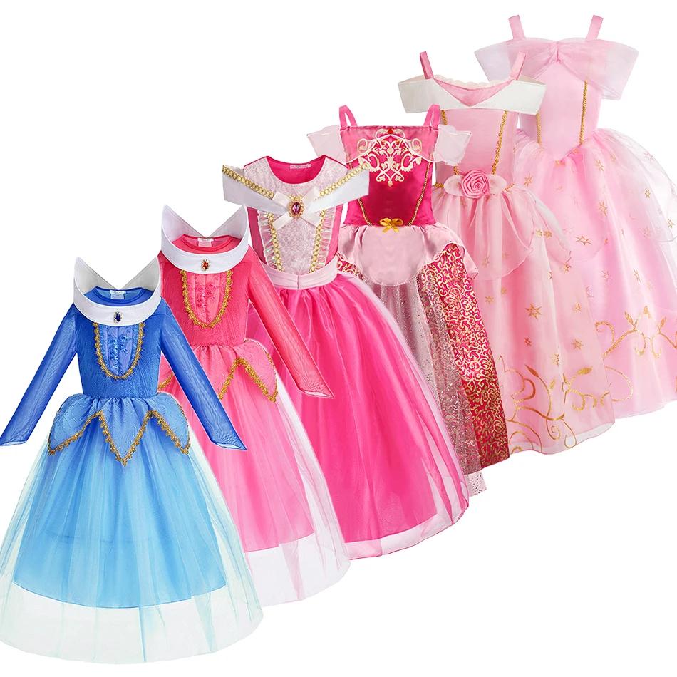 Robe carnaval bretelles petites filles Aurora princesse luxe - Été Noël vêtements éducatifs