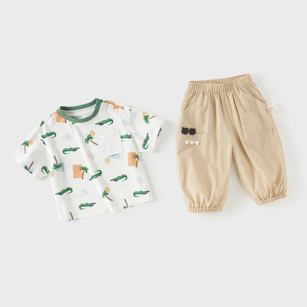 Ensemble 2 pièces Dave Bella pour enfants : T-shirt et pantalon d'été imprimé animaux pour bébés gar