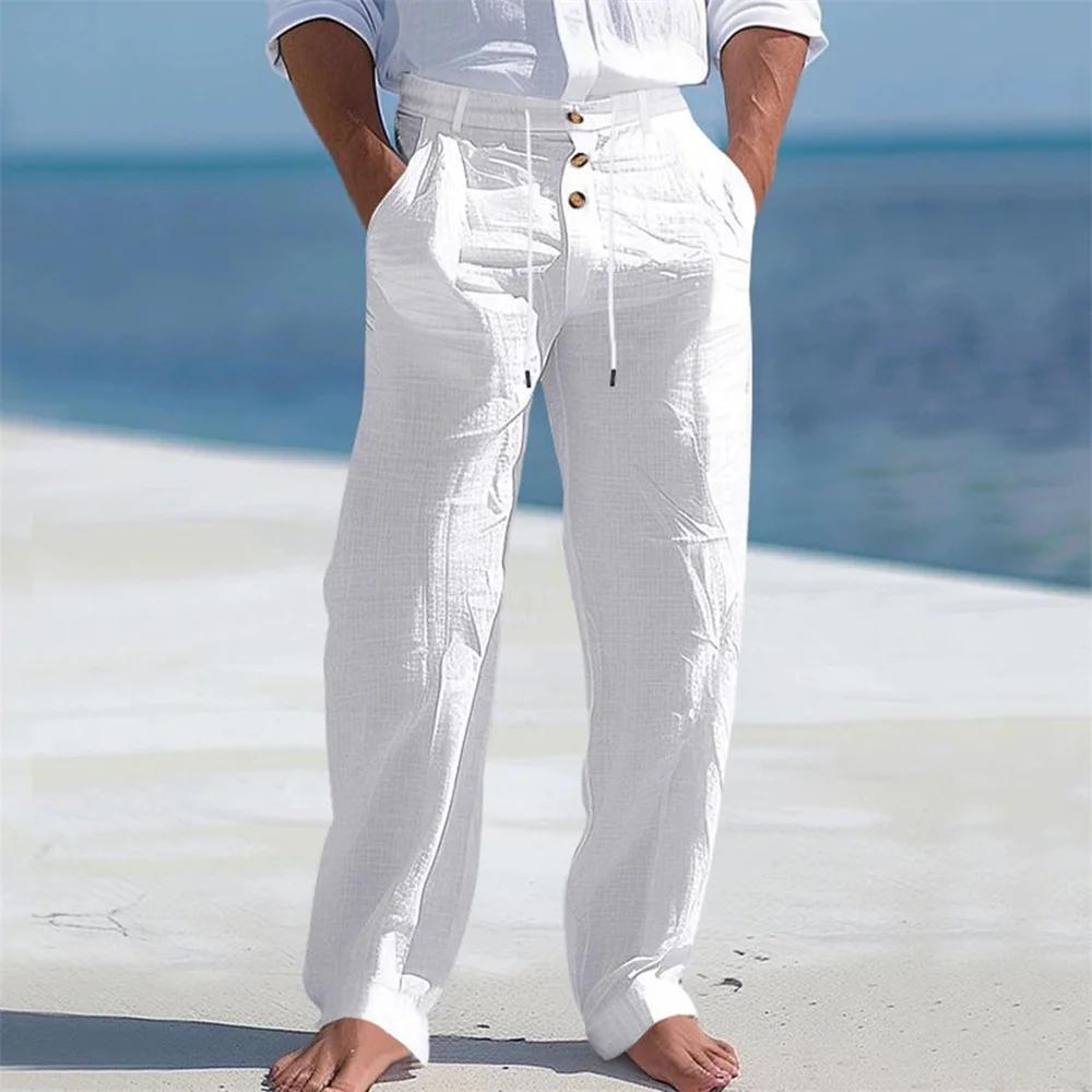 Pantalon en coton pour hommes, décontracté, respirant, confortable, bouton, cordon de serrage, Desig