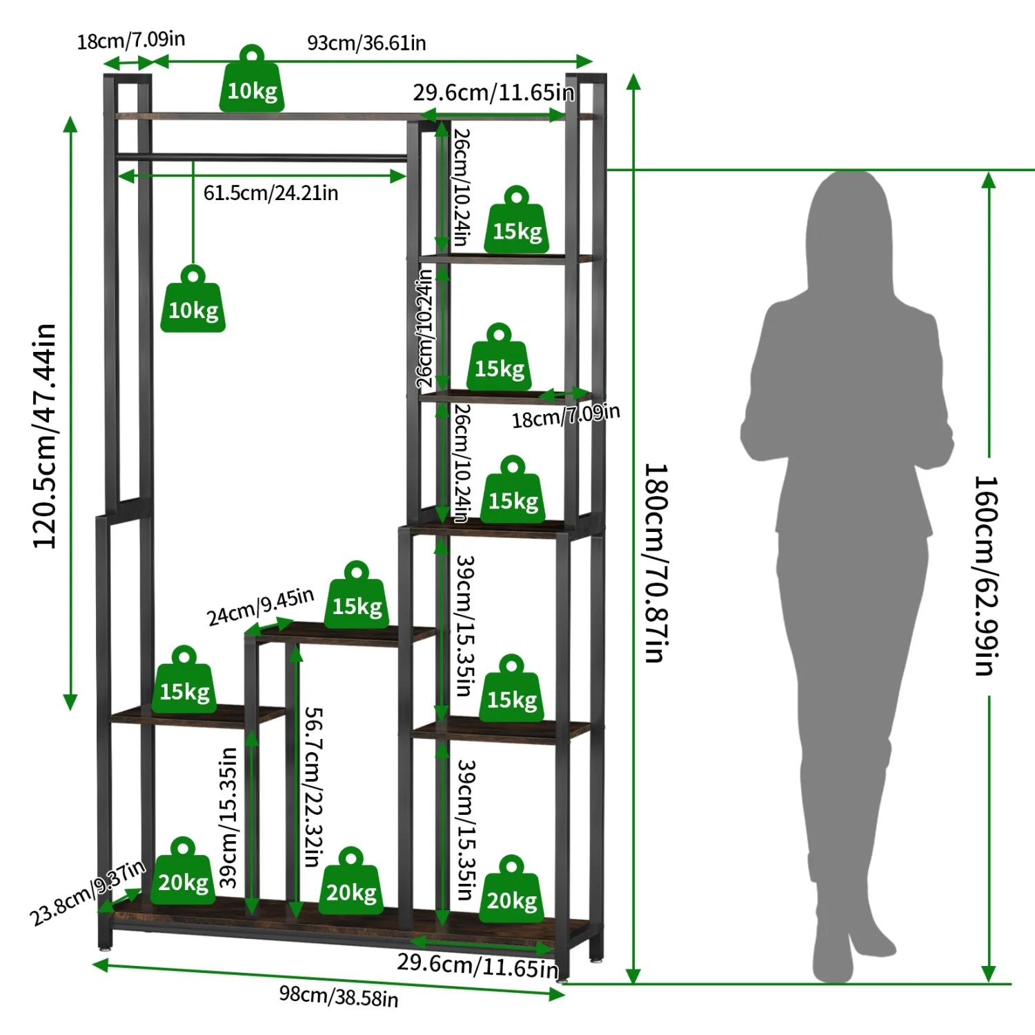 Support pour plantes d'intérieur de 180CM de haut, avec étagères et tige suspendue, support à fleurs