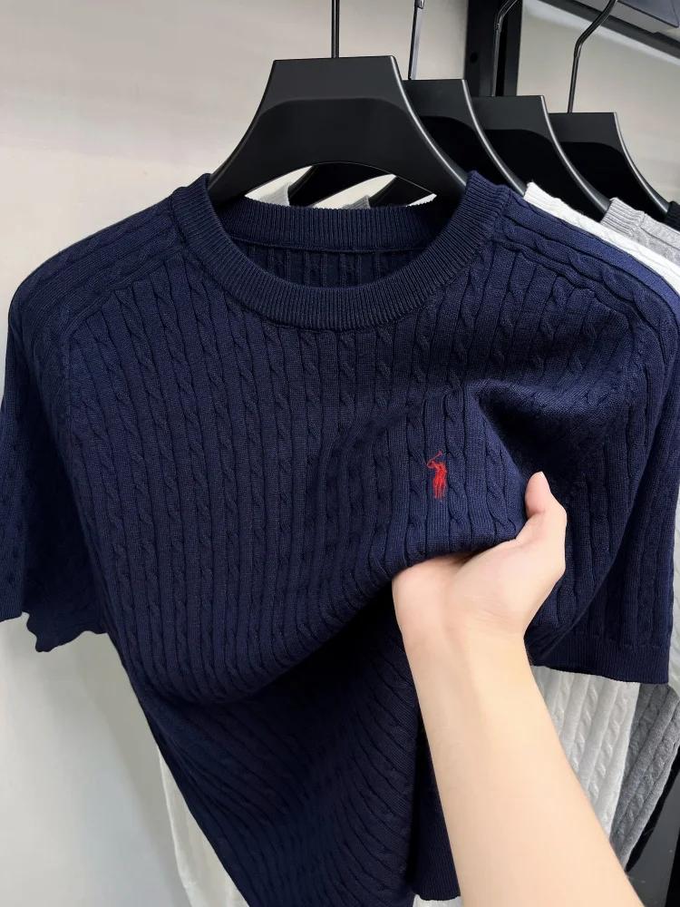 Haut de gamme marque de luxe t - shirt hommes nouvelle tendance jacquard exquis poney brodé été Casu