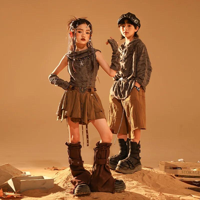 Ensemble gothique déchiré enfant t-shirt + jupe - Style streetwear punk - Vêtements scène et danse