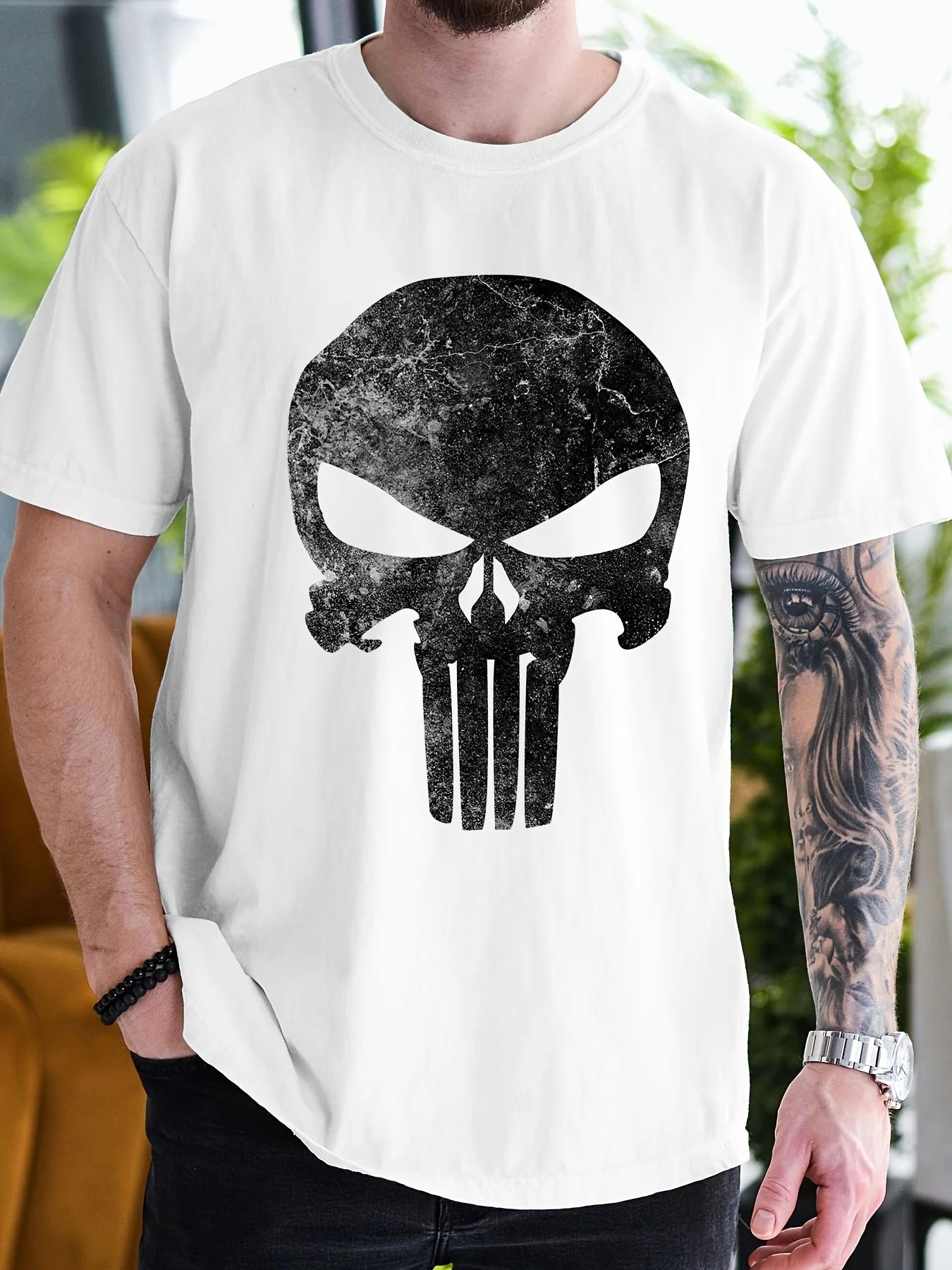 MARVEL Punisher crâne graphique T-Shirt pour hommes en détresse Vintage imprimé col rond maille T-Sh