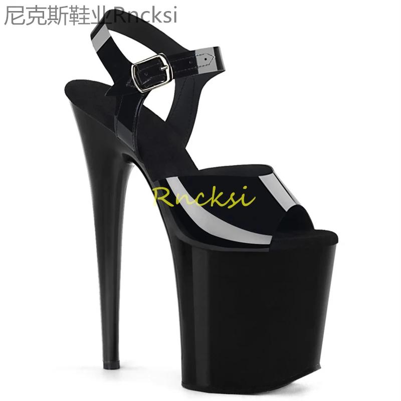 Sandales à talons hauts noirs pour femmes, à un bouton, à la mode, sexy, nouveau style d'été, 23cm