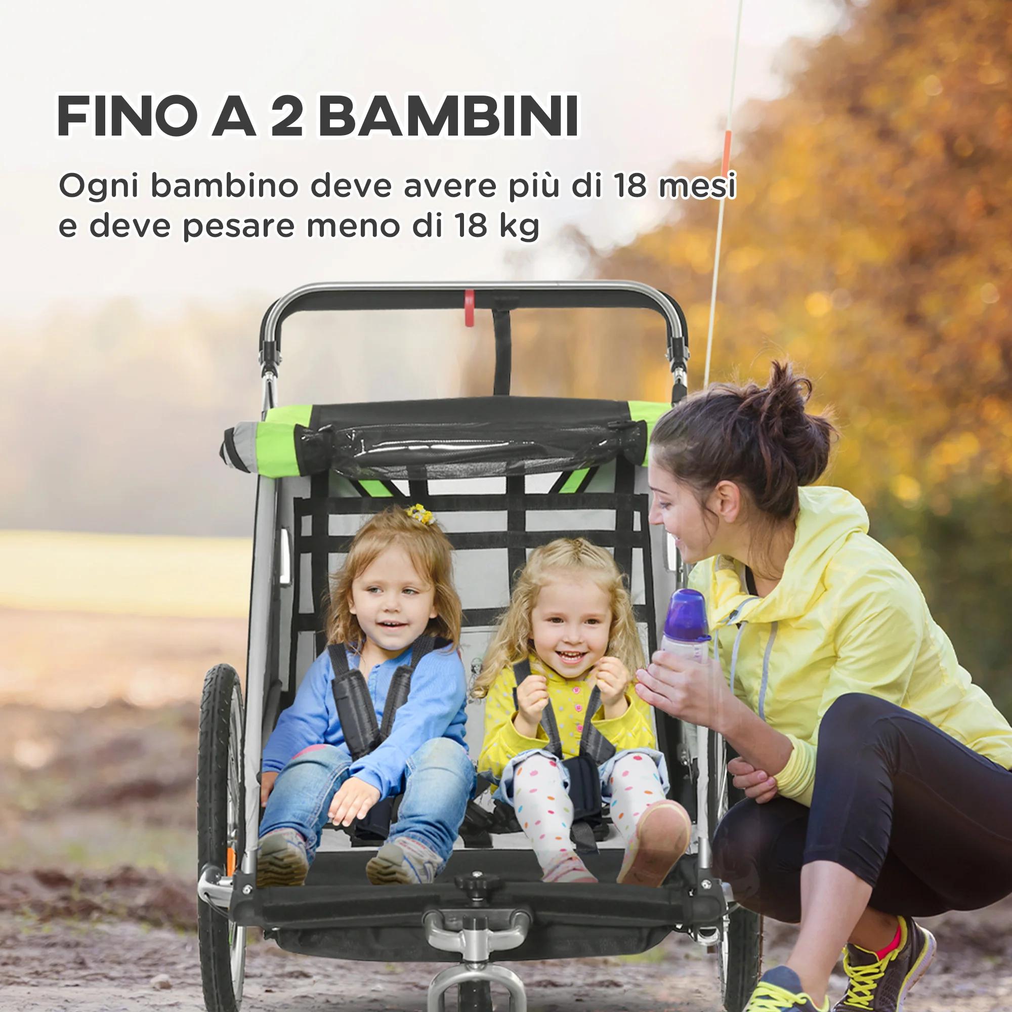 Remorque et poussette 2-en-1 HOMCOM pour enfants avec frein, ceinture 5 points, remorque de vélo ave