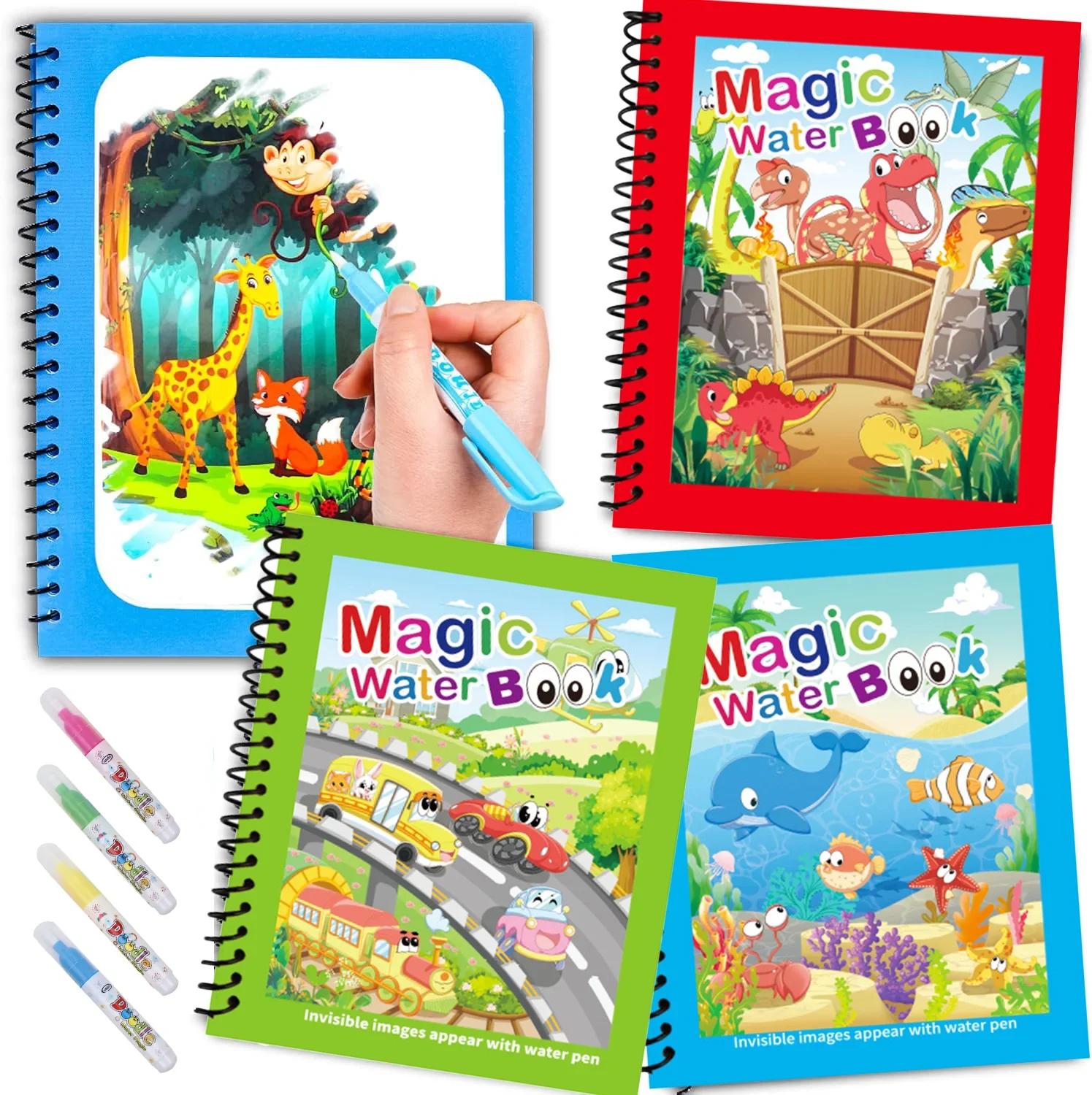 Livres de coloriage magiques avec stylo à eau rechargeable, livres de dessin à l'eau réutilisables p
