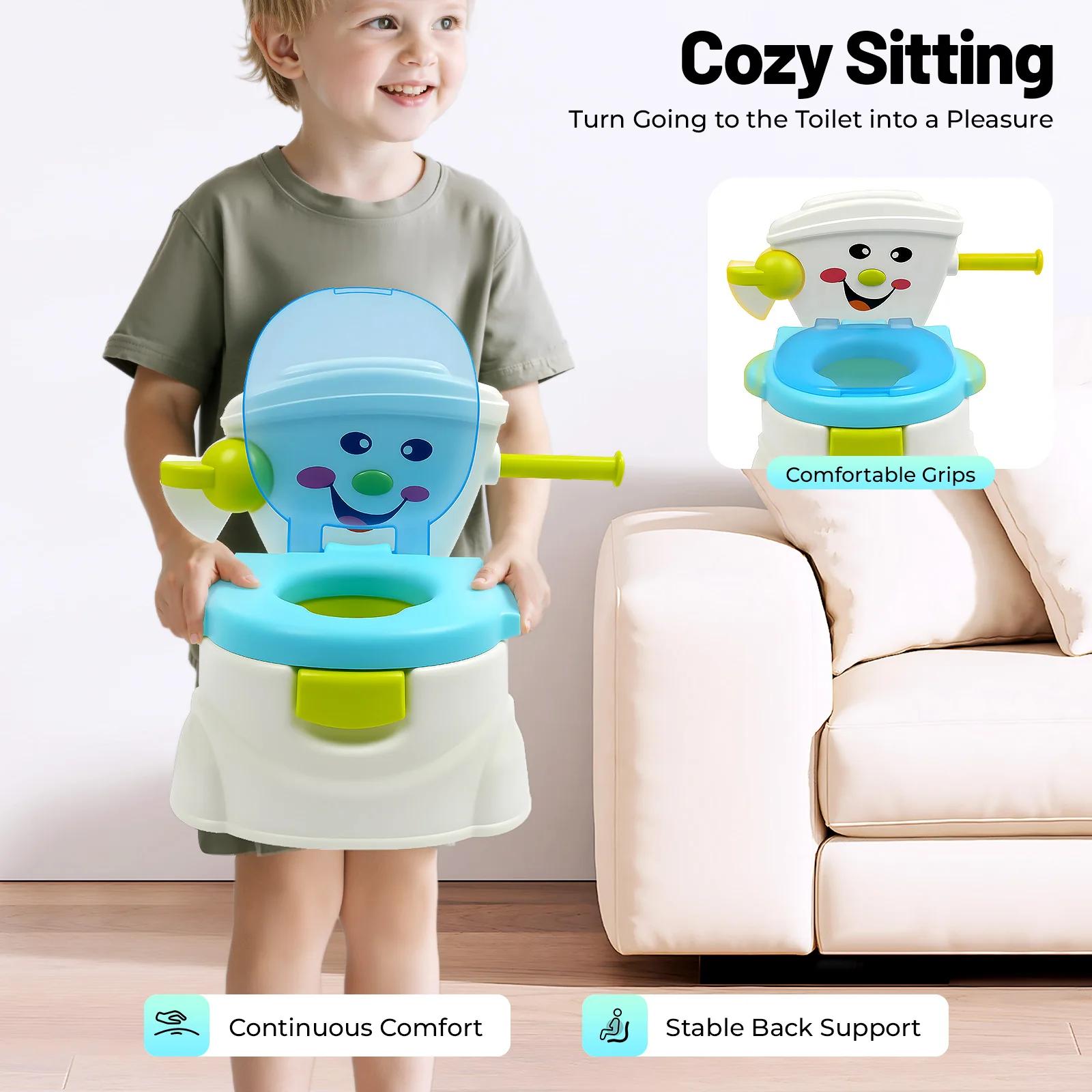 Siège d'entraînement de pot portable - Toilettes pour bébé de 6 mois à 5 ans avec design de voiture de dessin animé