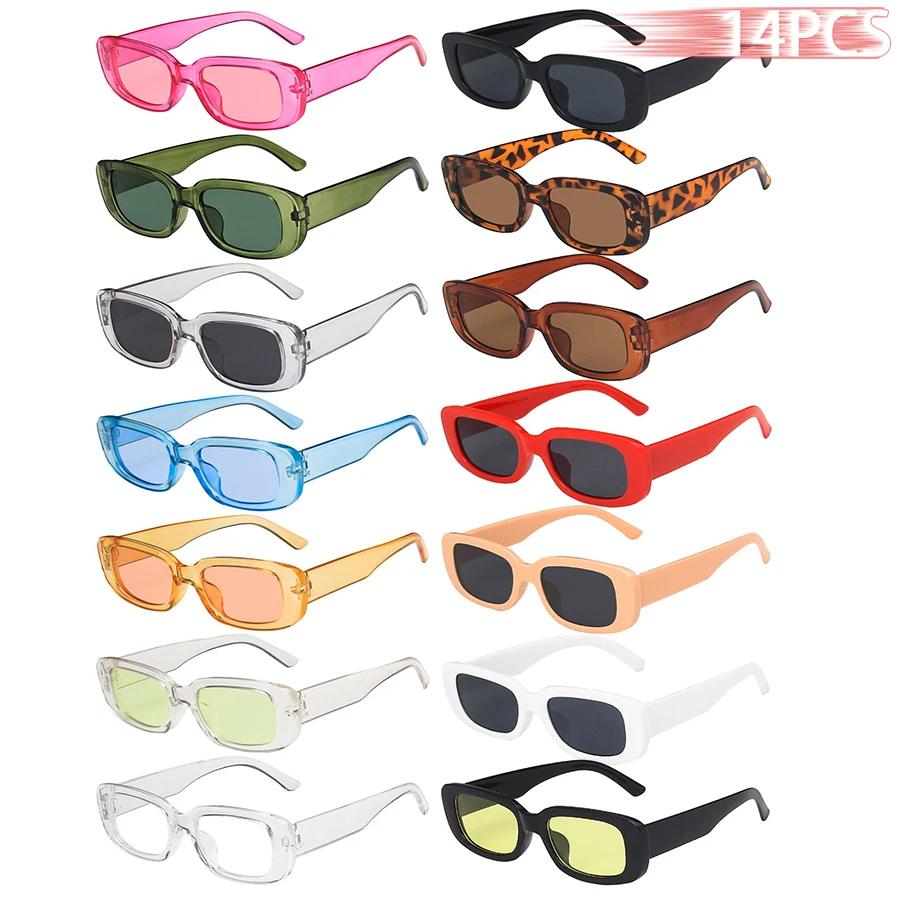 Lunettes de soleil rectangulaires pour femmes, 14 pièces, motif carré, de marque Vintage, de créateu