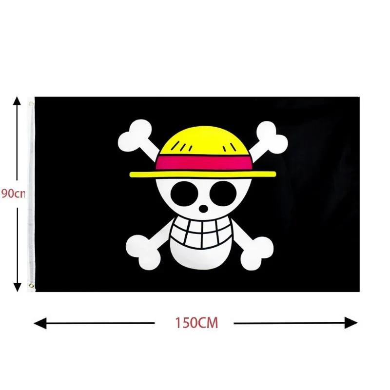 Une pièce 90*150CM Polyester Pirate singe D. Luffy crâne drapeau une pièce chapeau de paille pirates