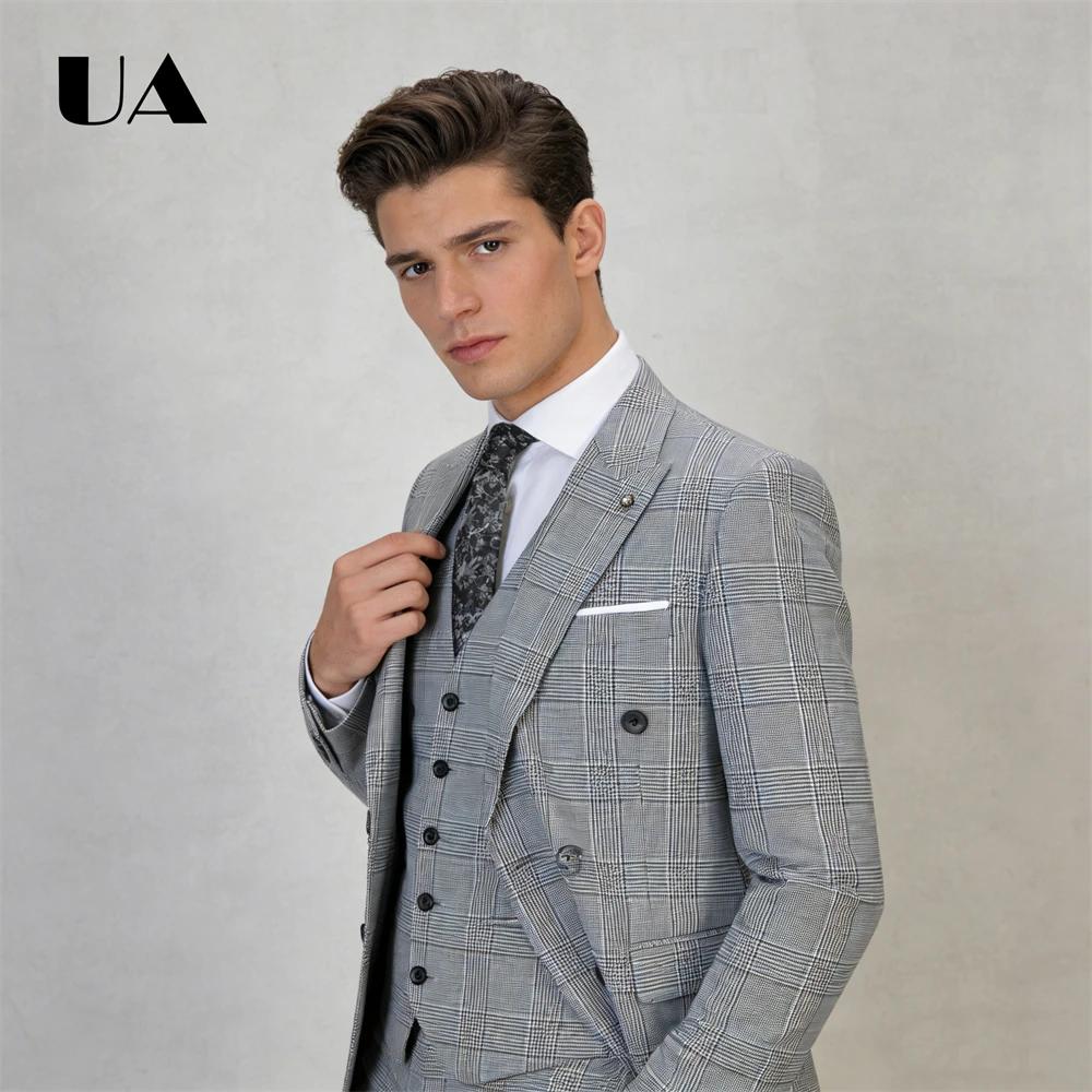 Ensemble de costume à carreaux d'affaires formel deux pièces veste pantalon XS-4XL dîner Banquet smo