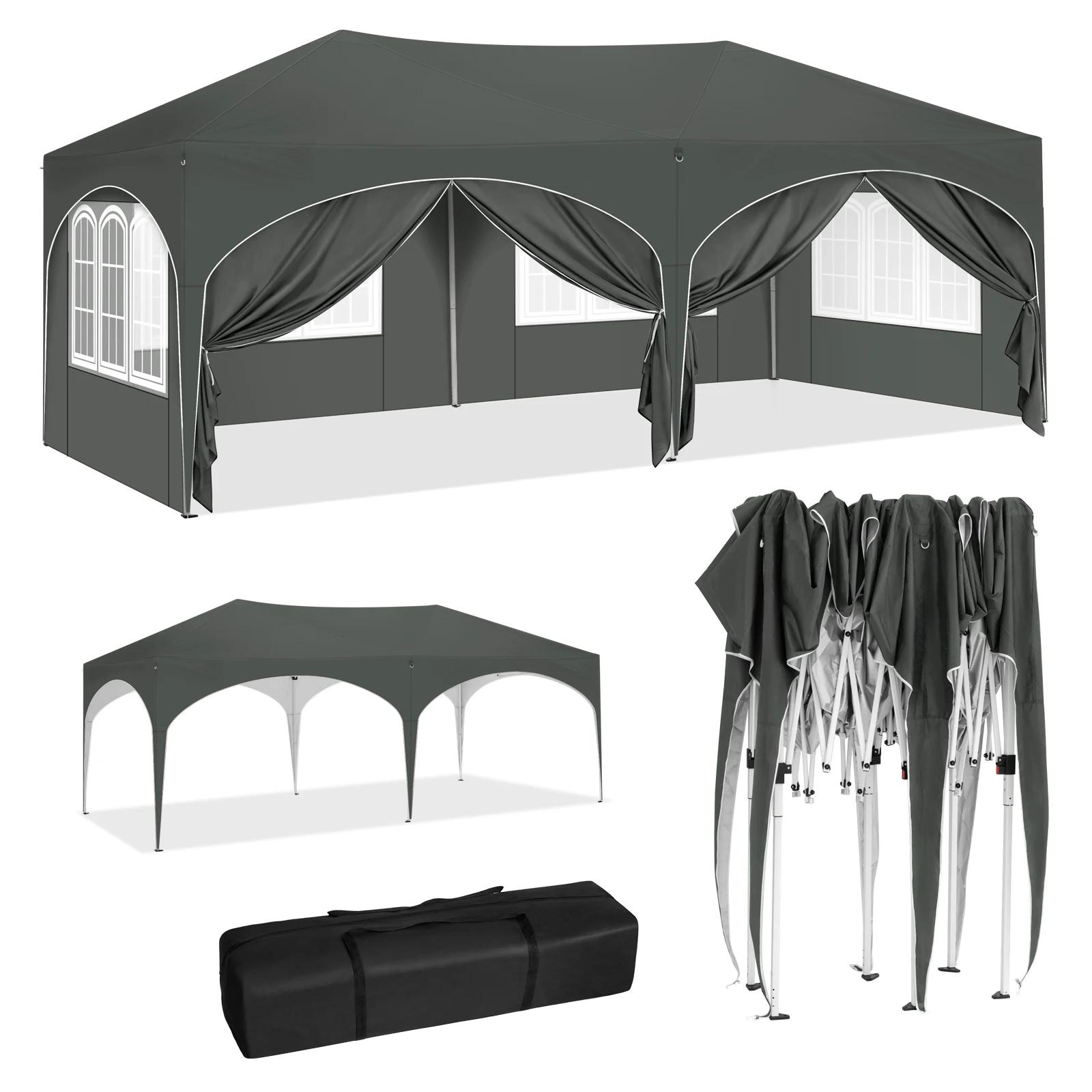 WOLTU Gazebo de pavillon pliant 3x6m auvent de jardin avec 6 parois latérales hauteur réglable tente