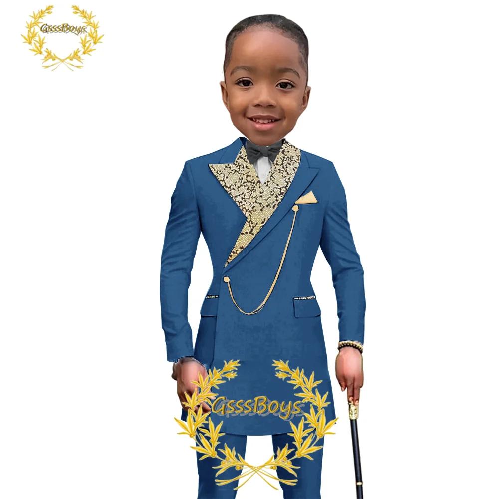 Veste et pantalon de style africain pour garçons, blazer long imbibé pour enfants, smoking de fête d