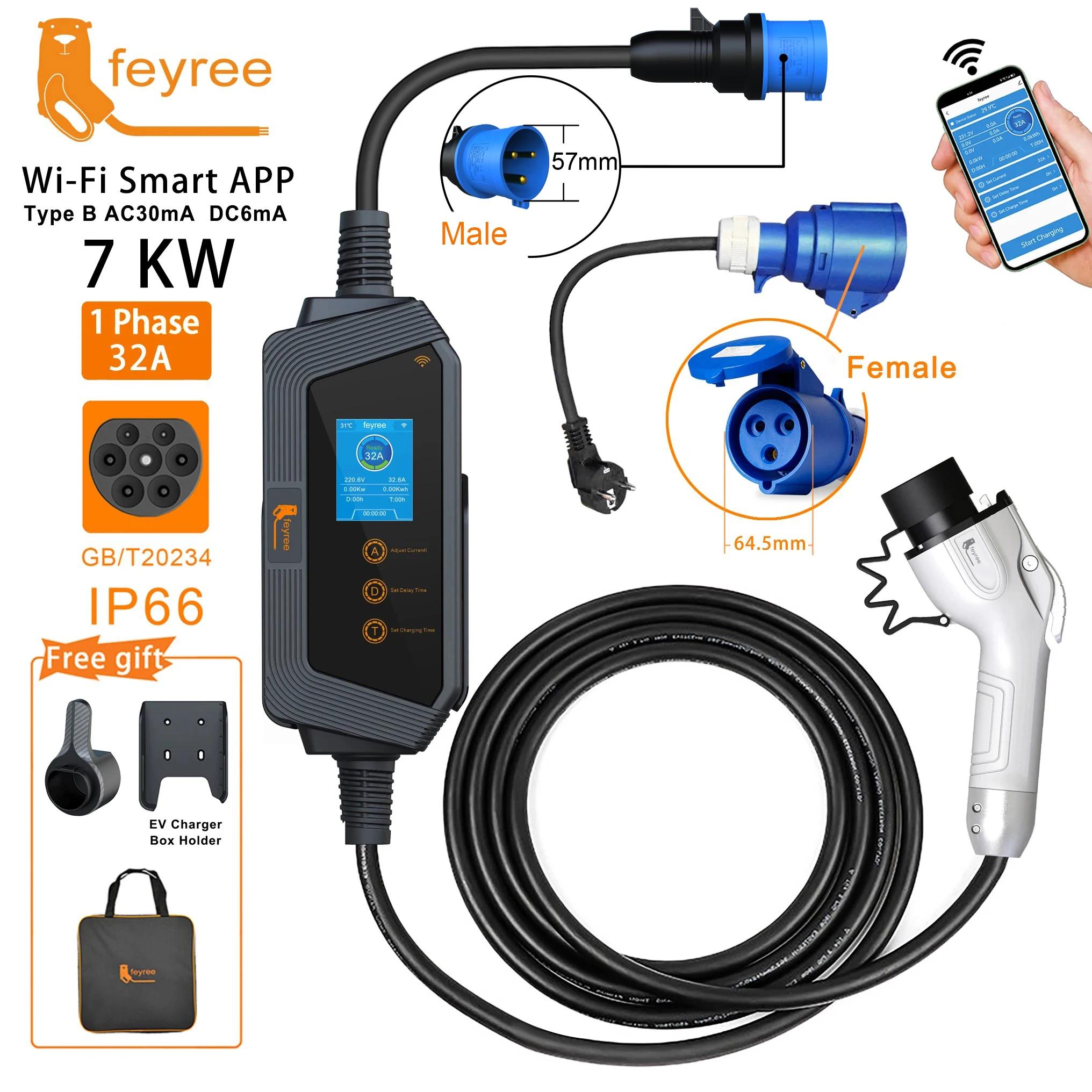 Feyree 7KW 32A chargeur EV réglable prise GBT APP Version Bluetooth ensemble temps de charge boîte d