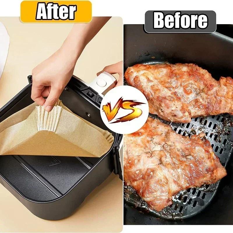 Friteuse à Air 50/100 pièces, ustensiles de cuisson, plateau en papier jetable, tapis antiadhésif, r