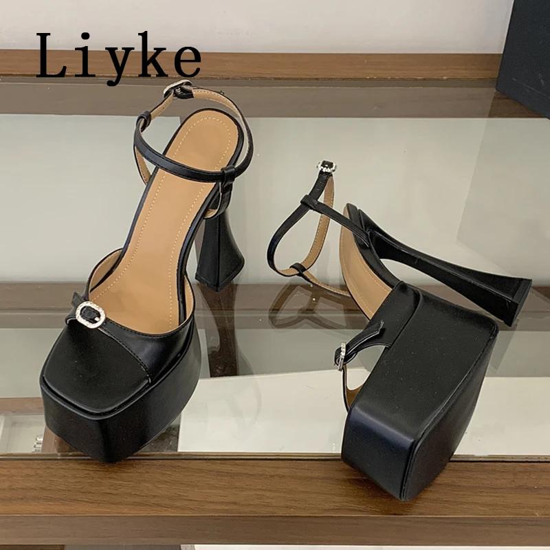 Liyke – sandales à plateforme avec boucle en cristal pour femmes, chaussures à talons hauts blancs à