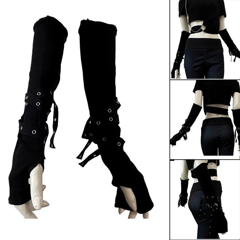 Mancommuniste gothiques noires unisexes, manchette de protection solaire, gants à demi-doigts Haraju