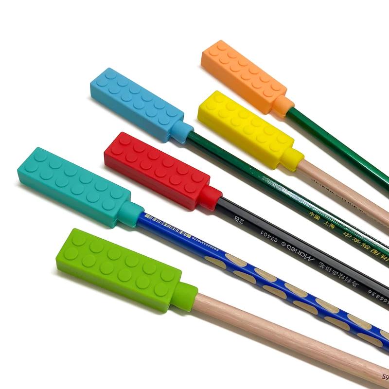 1/6 pièces Collier sensoriel à mâcher en blocs de construction, jouet de dentition en silicone pour