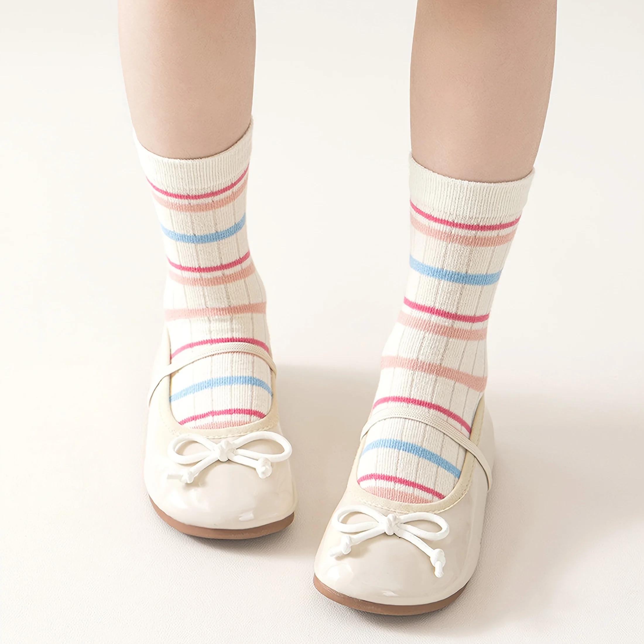Lot de 5 chaussettes de sol pour enfants avec motifs lapin 3D et motifs floraux, points antidérapant