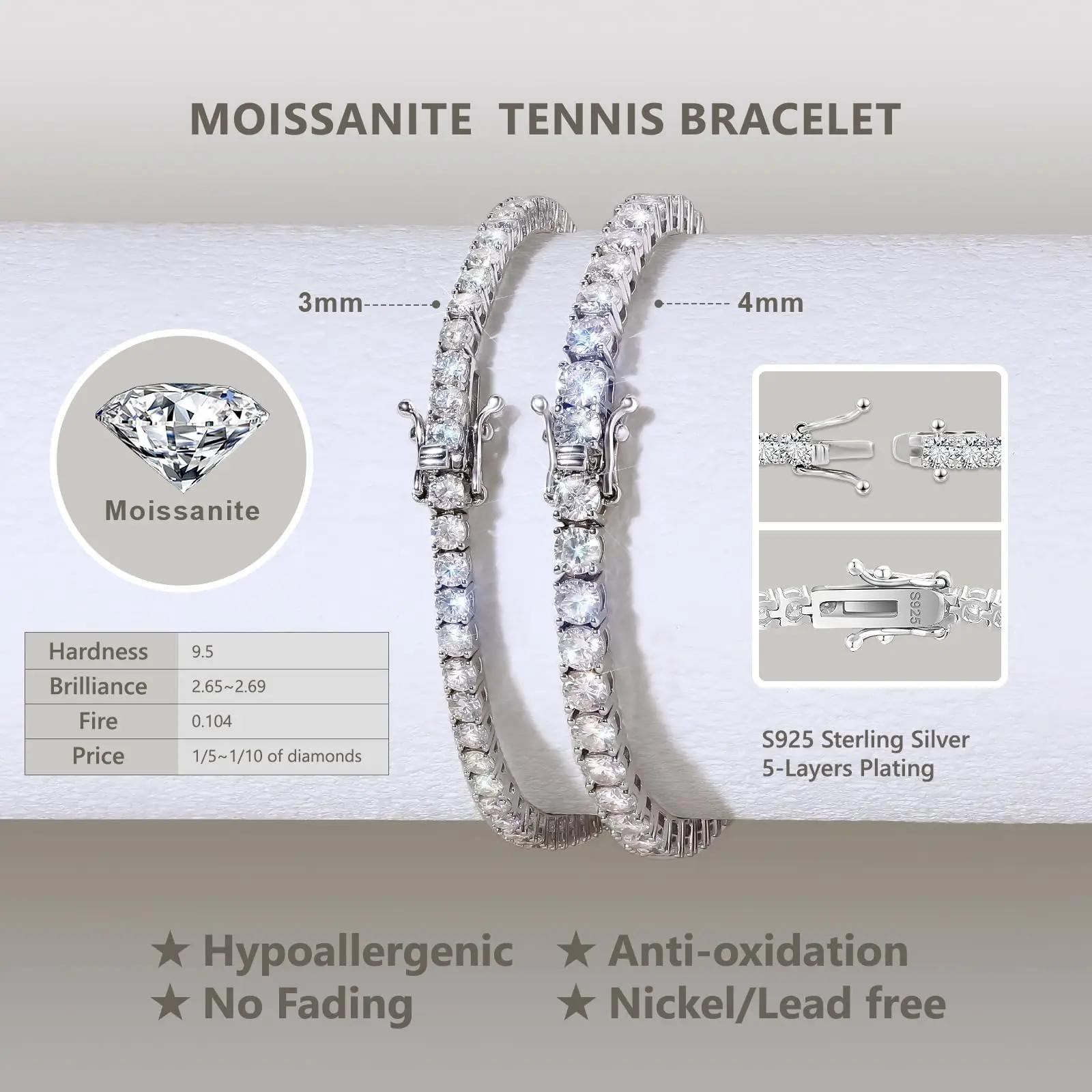 Bracelet de tennis délicat en Moissanite plaqué or 18 carats, argent sterling 925, couleur D, diaman