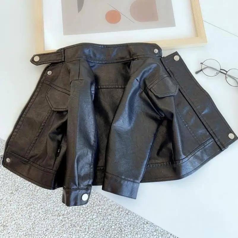 Veste en cuir coréen pour enfants printemps automne veste en cuir PU à col montant pour fille veste