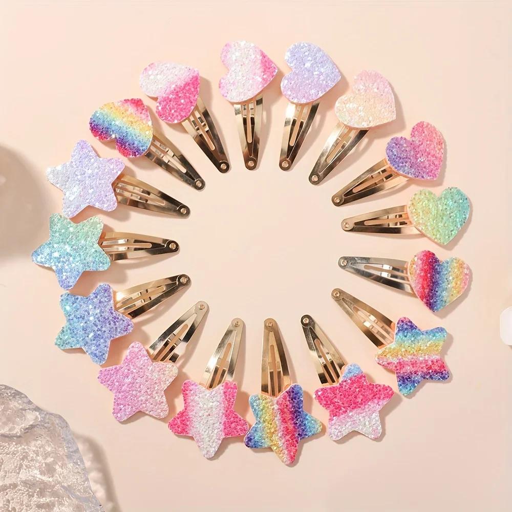 Épingles à cheveux faites à la main pour filles, 16 pièces, paillettes, fleur arc-en-ciel, lapin BB,