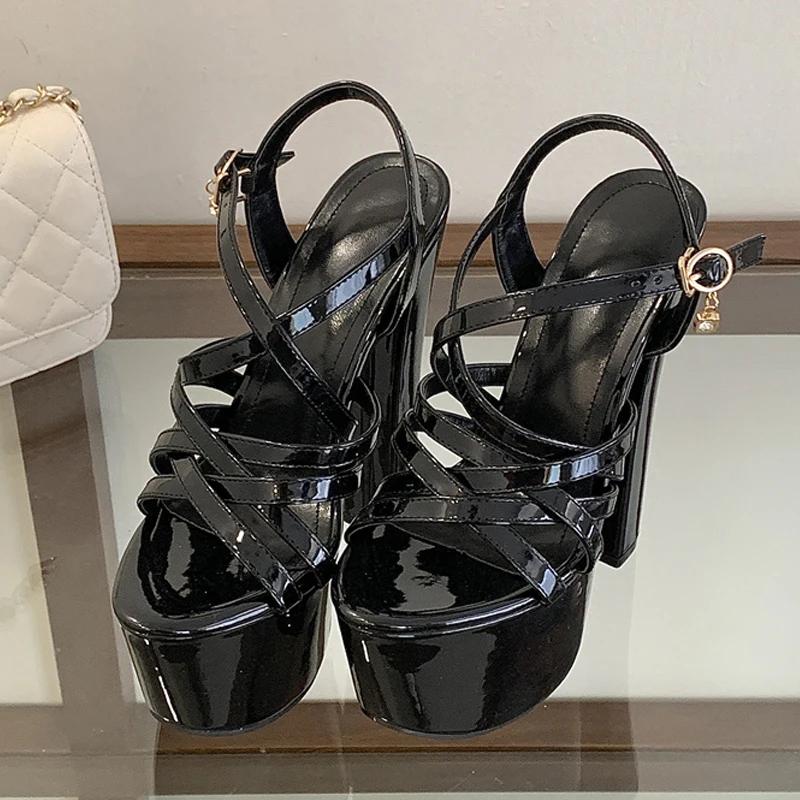 Liyke Style de piste 16CM épais talons hauts plate-forme sandales Sexy bande étroite bride à la chev