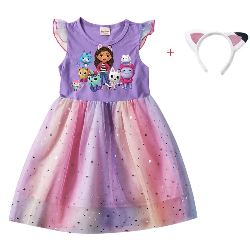 Robes de princesse + bandeau pour petites filles, 2 pièces, chats Gabby de dessin animé, vêtements p