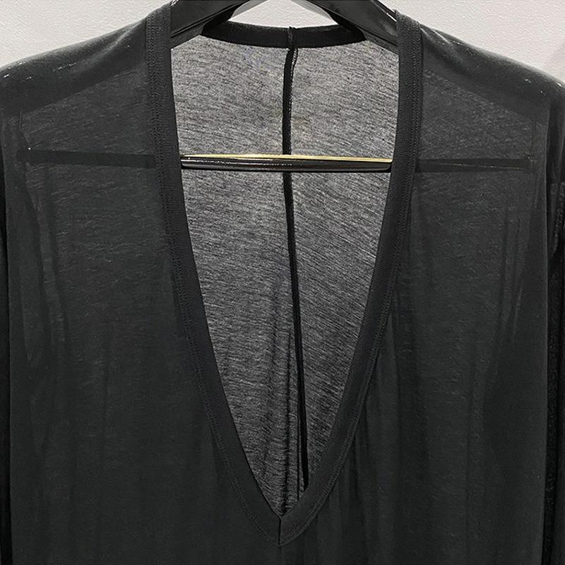 T-shirt en coton à col en V pour hommes, chemises monochromes noires, vêtements à la mode, t-shirts